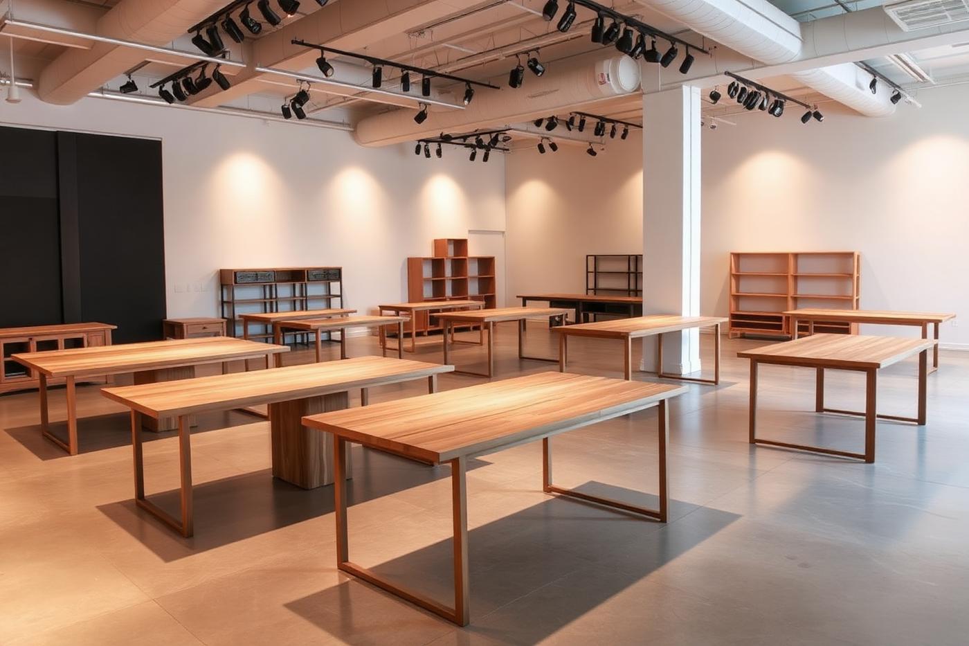 Showroom mit fertigen Massivholztischen