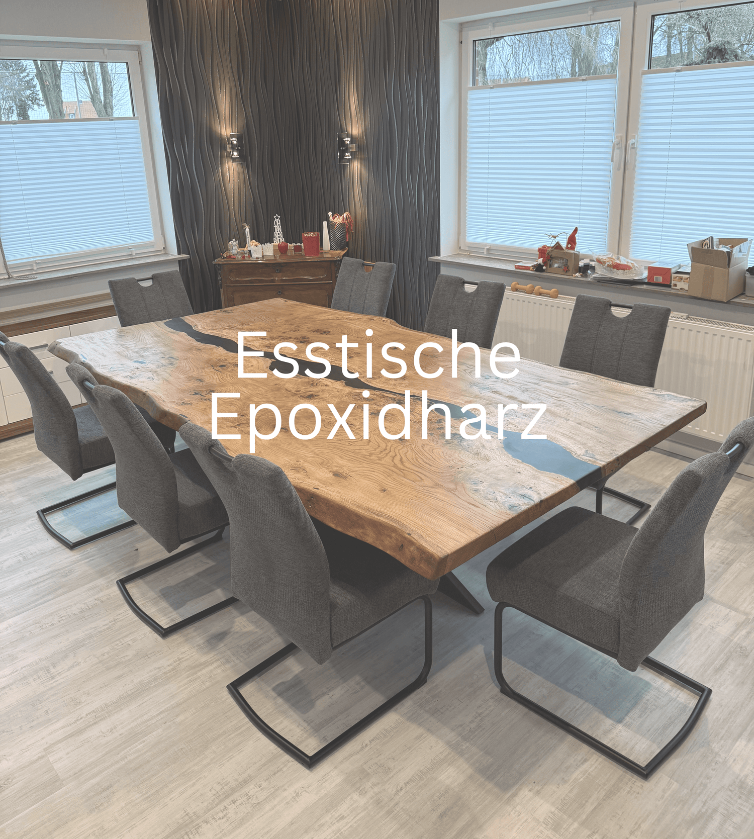 Eiche Esstische aus Massivholz mit Epoxidharz Rivertable
